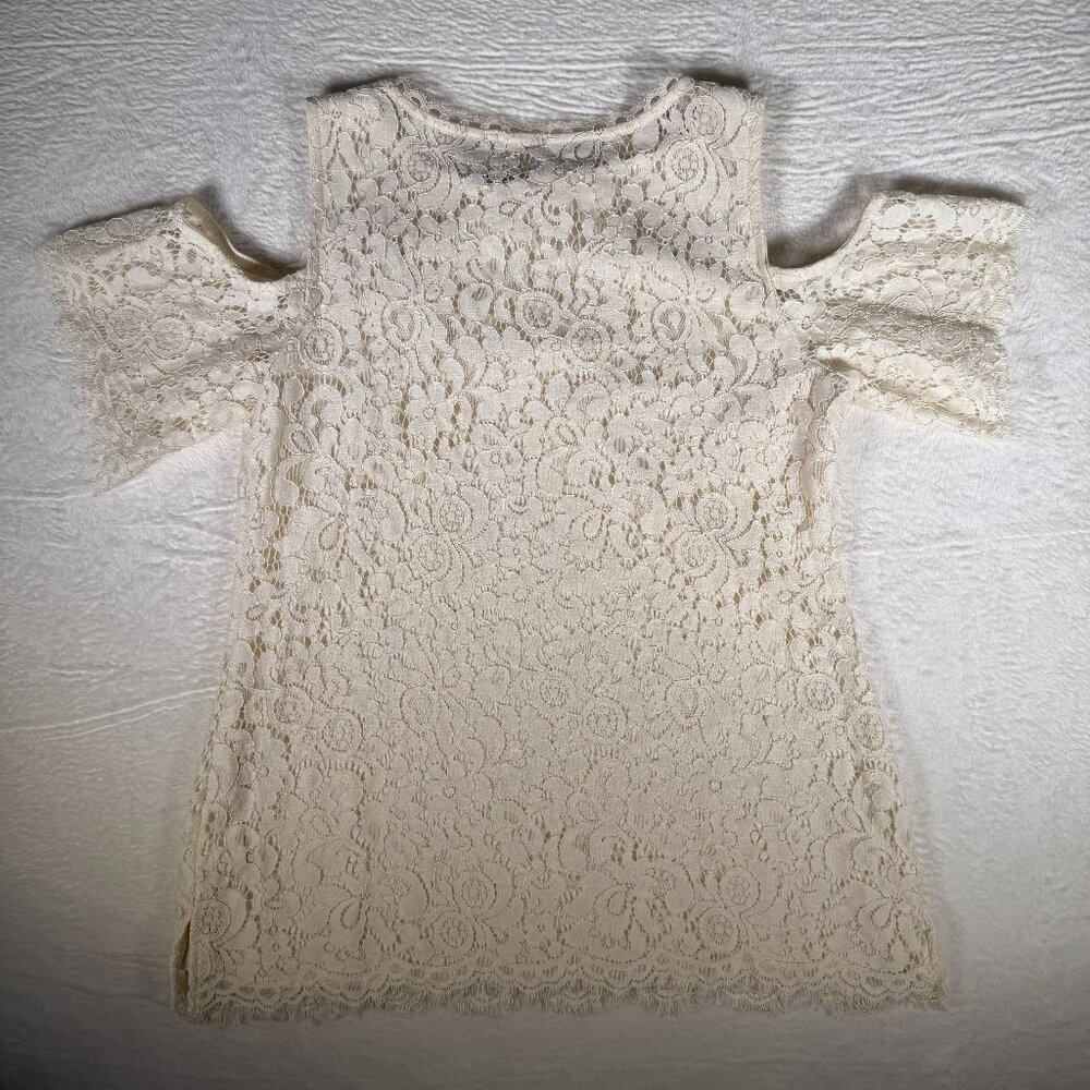 Isaac Mizrahi Live! Floral Lace Cold Shoulder Top Cream XS‎ EUC